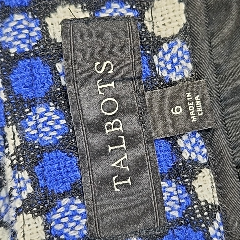 Talbots Wool Blend Tweed Royal Blue Black & White Mod Polka Dot Pattern Skirt - Picture 9 of 13